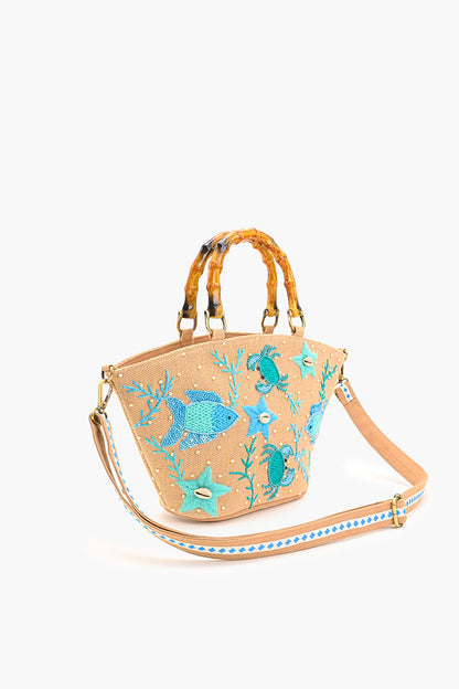 Marine Life Embellished Beach Mini Tote