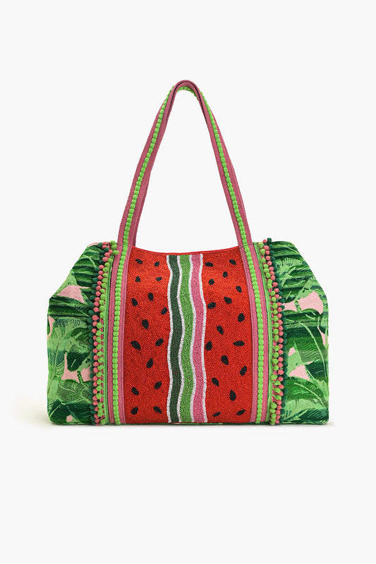 Watermelon Stripe Beaded Tote