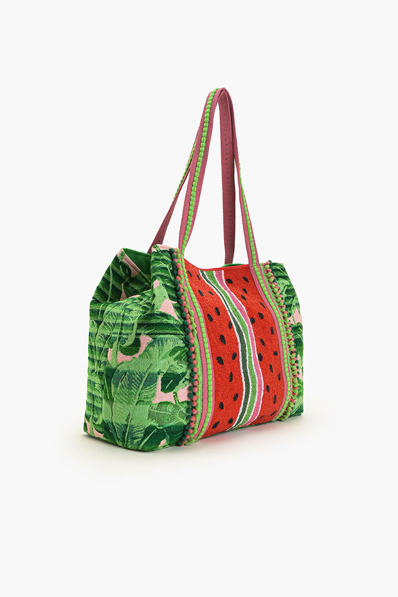 Watermelon Stripe Beaded Tote