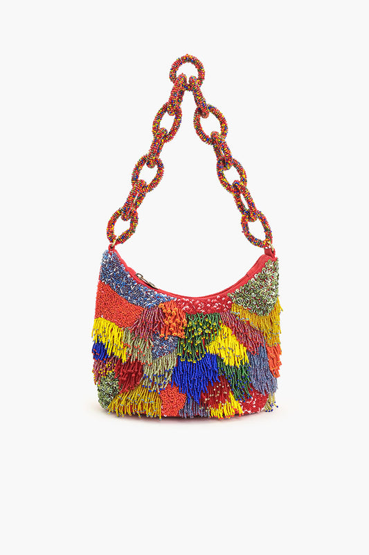 Harlequin Fringed Hobo Bag