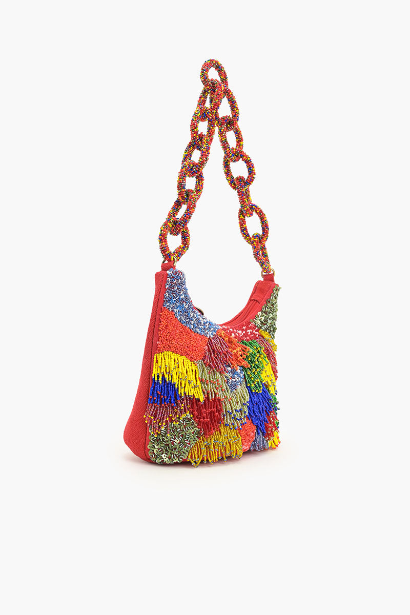 Harlequin Fringed Hobo Bag