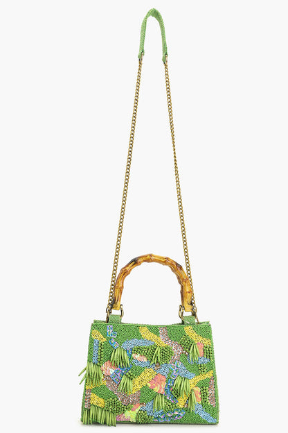 Rainforest Beaded Top Handle Bag