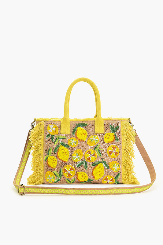 Lemon Crush Fringe Top Handle Bag