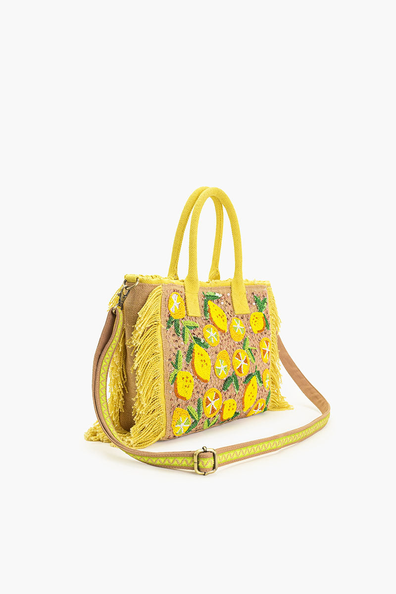 Lemon Crush Fringe Top Handle Bag