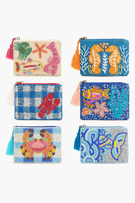Set Of 6 Coastal Elegance  Beaded Coin Pouch