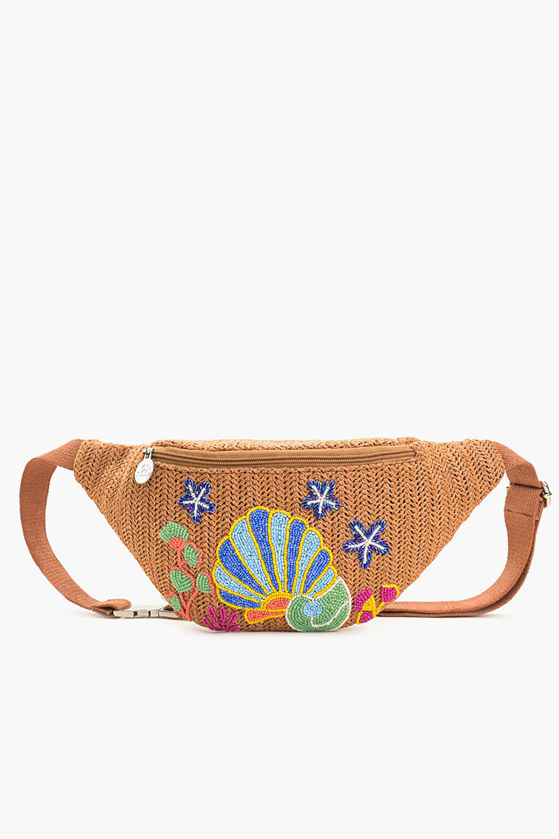 Marine Raffia Embellished Fanny Sling Bag