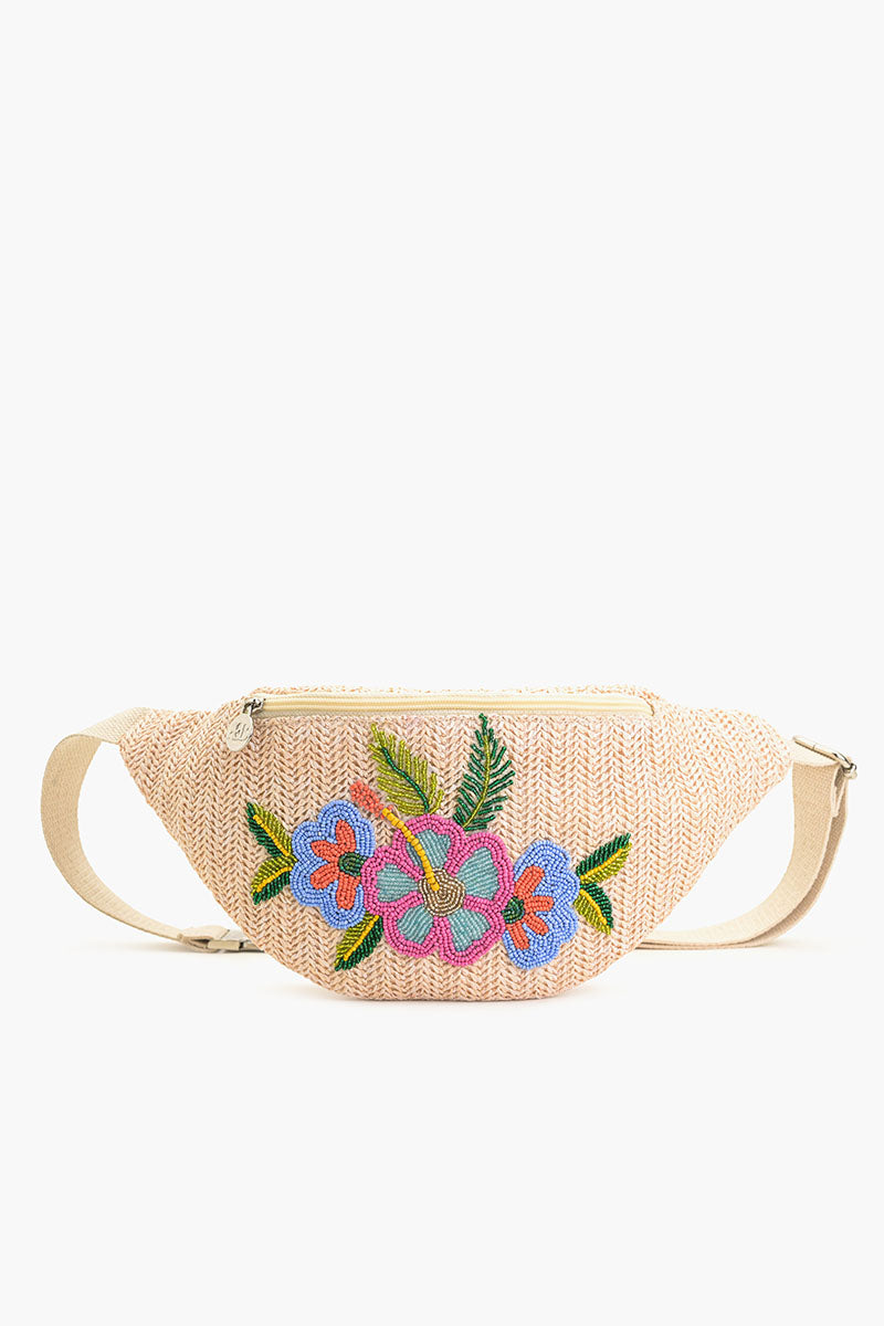 Floral Bliss Raffia Embellished Fanny Sling Bag