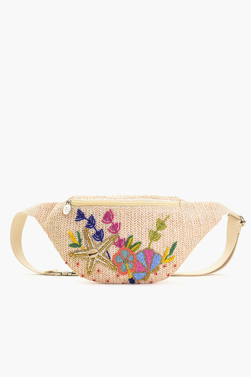 Starfish Embellished Rafiia Fanny Sling Bag