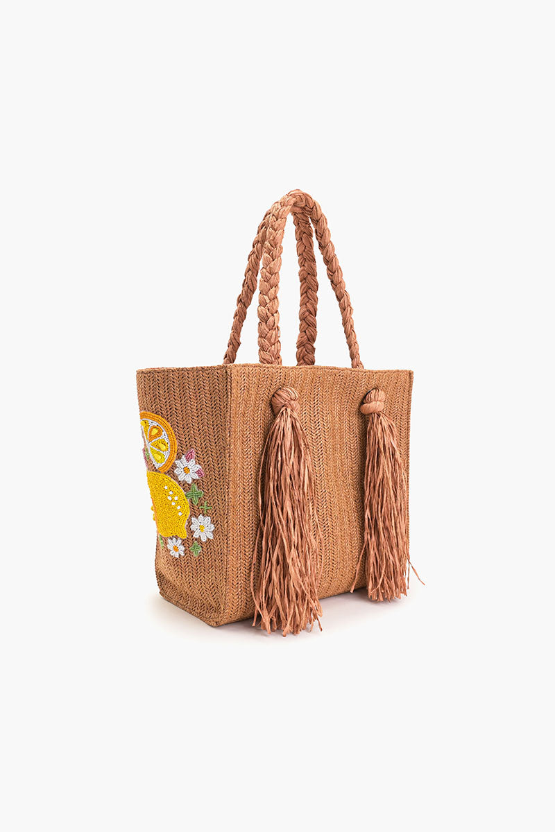 Daisy Citrus Straw Tote