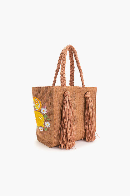 Daisy Citrus Straw Tote