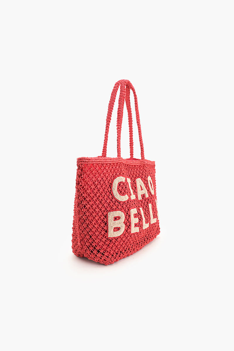 Ciao Bella Beaded Macrame Jute Tote