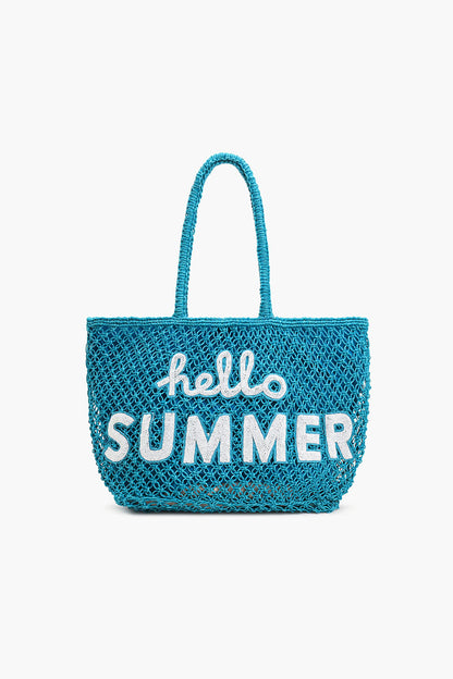 Hello Summer Beaded Macrame Jute Tote