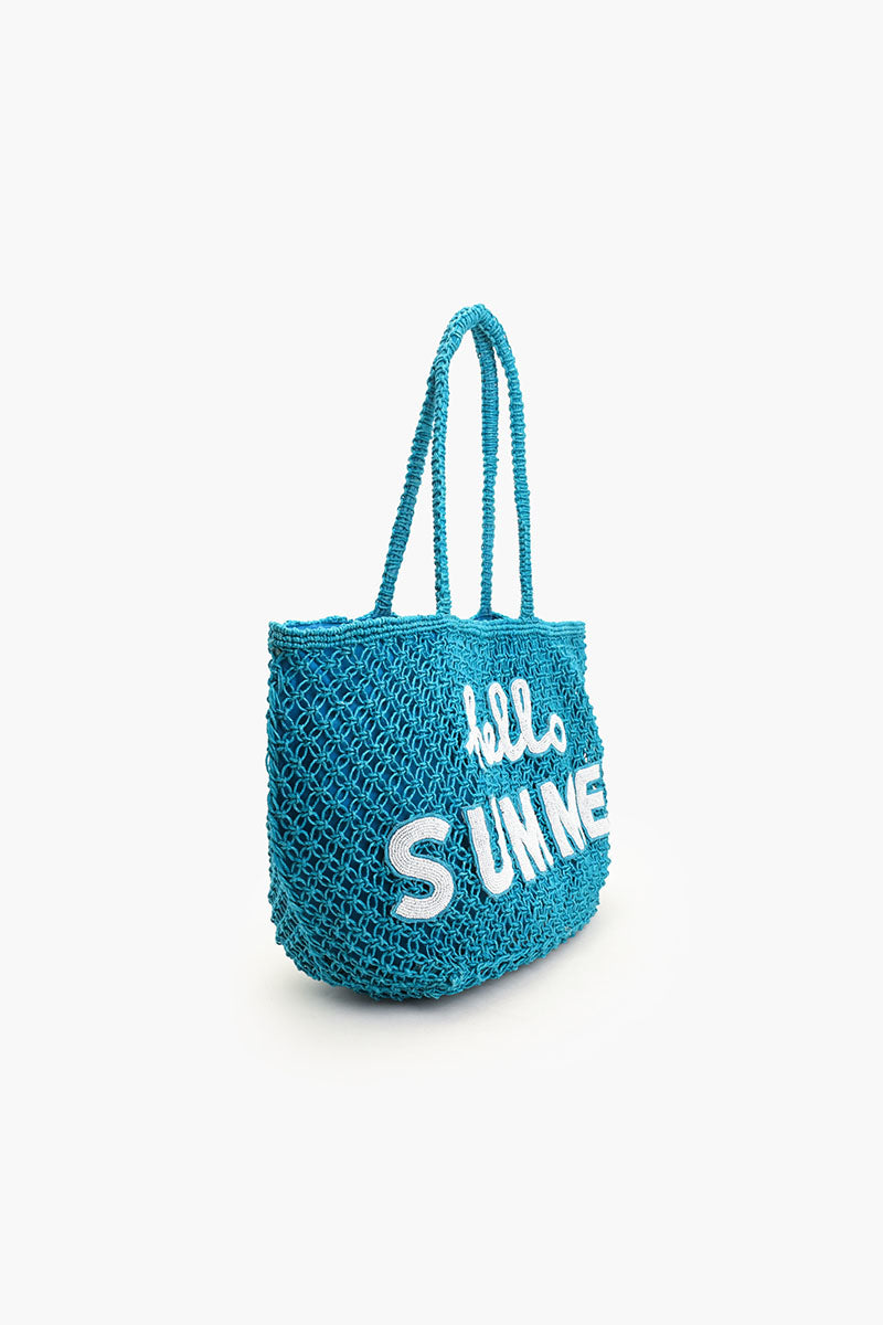 Hello Summer Beaded Macrame Jute Tote