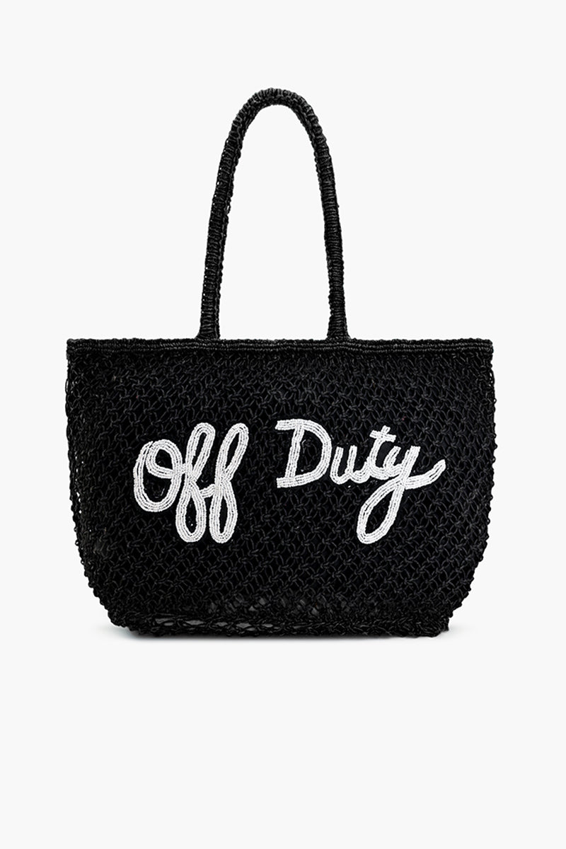 Off Duty Beaded Macrame Jute Tote