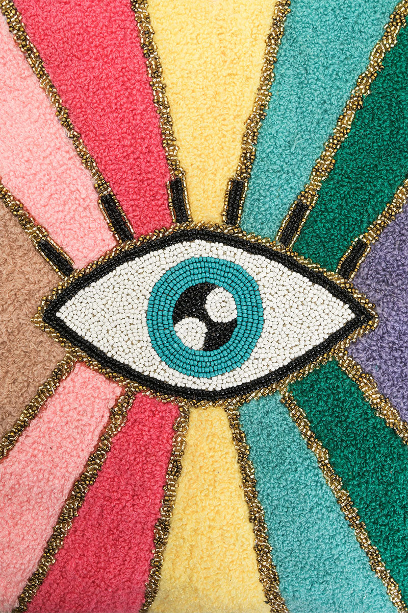 Rainbow Evil Eye Embellished Tote