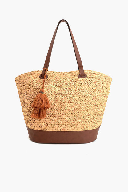 Raffia Weave Contrast Tote