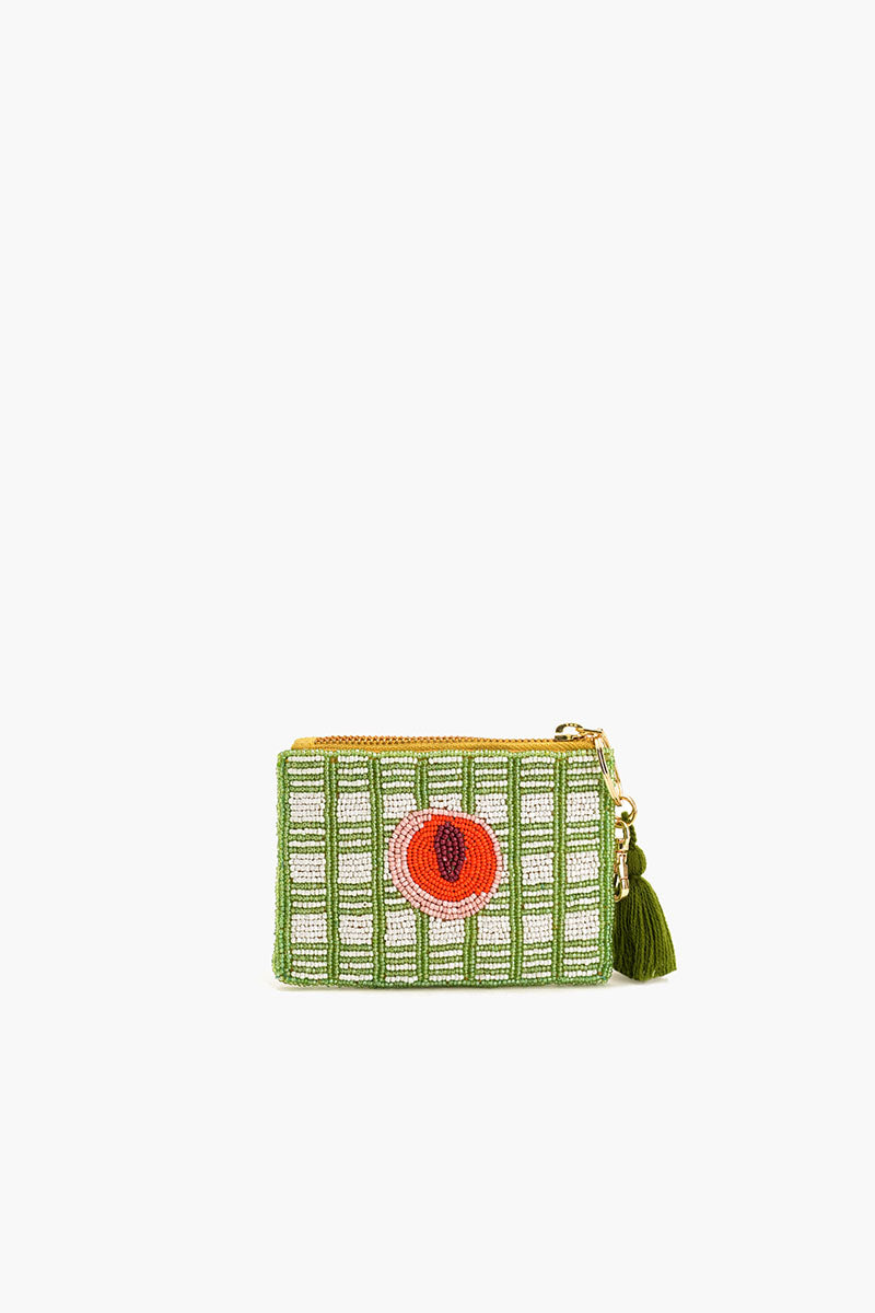 Apricot Check Beaded Pouch