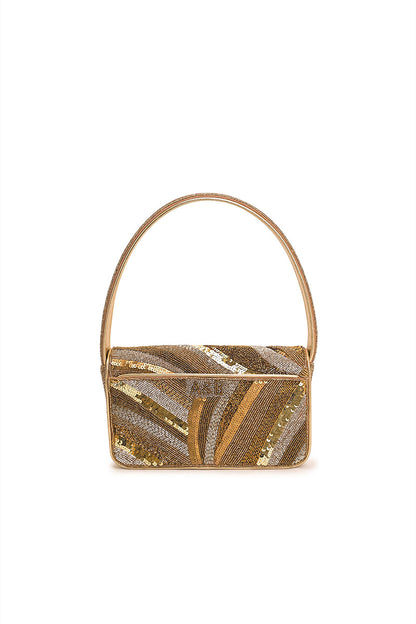 Golden Glam Beaded Shoulder Bag