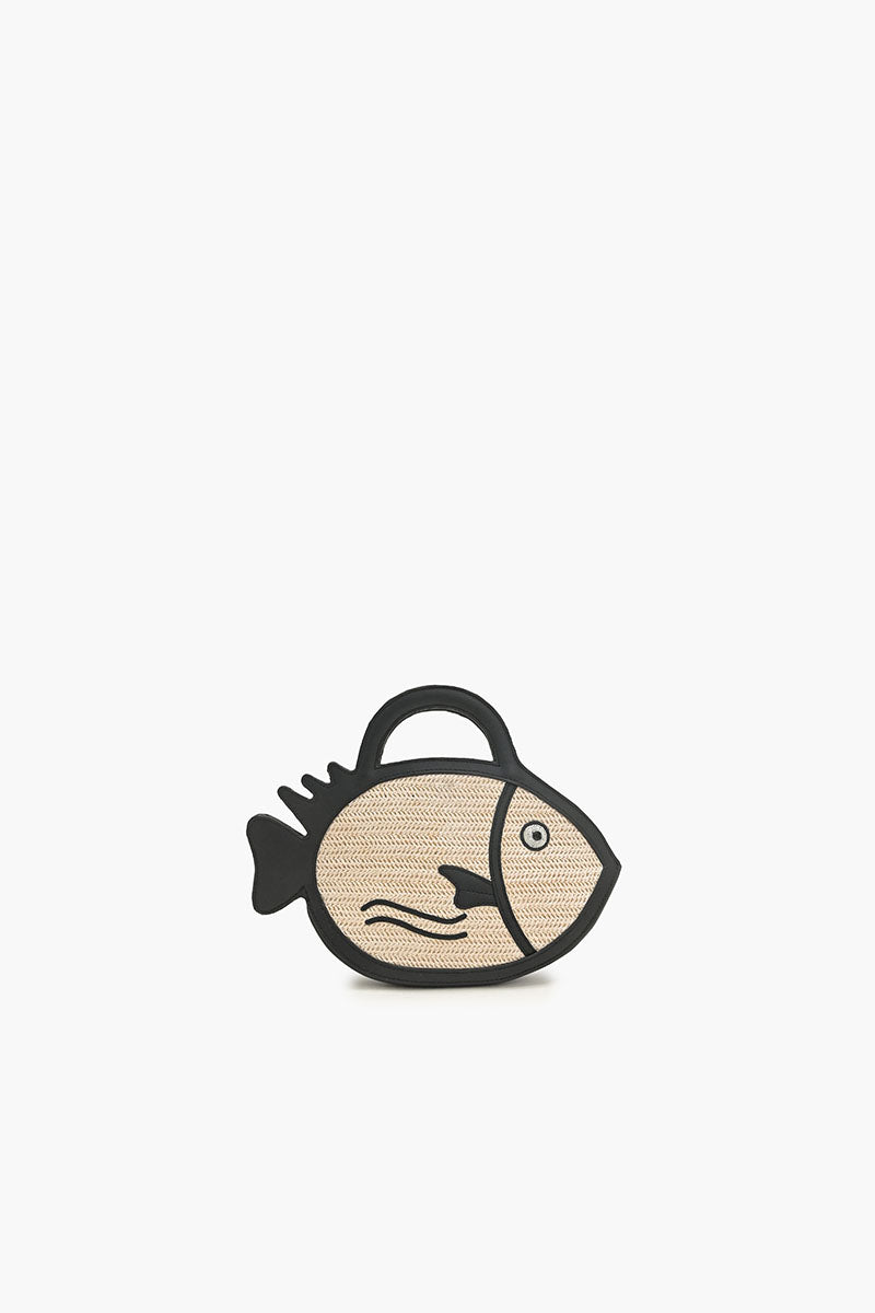 Black Trim Fish Raffia Handheld Clutch