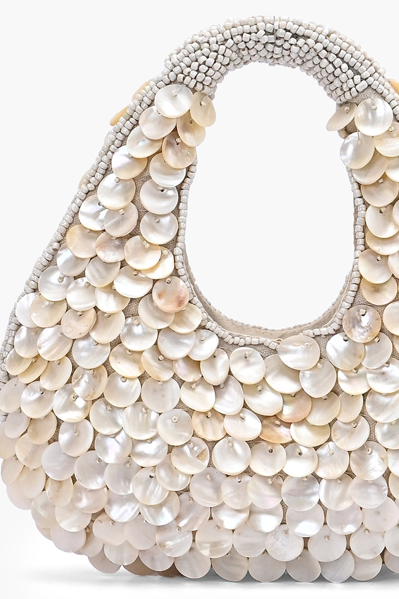 Rainbow Shell Beaded Round Hand-Held Bag