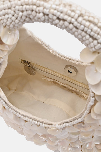 Rainbow Shell Beaded Round Hand-Held Bag