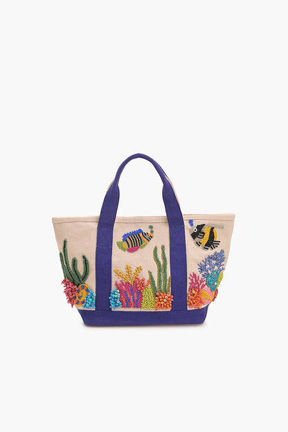 Sea Life Embellished Canvas Tote