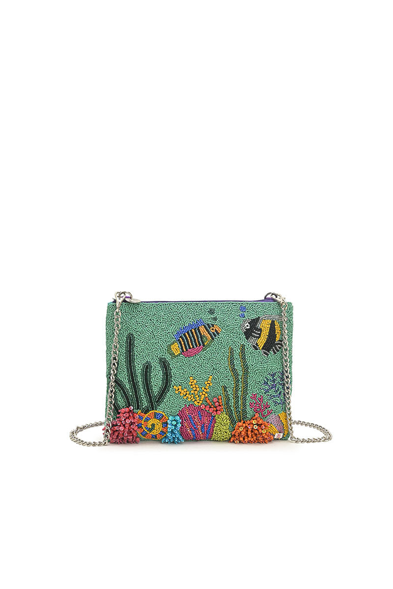 Sea Life Embellished Top Zip Clutch