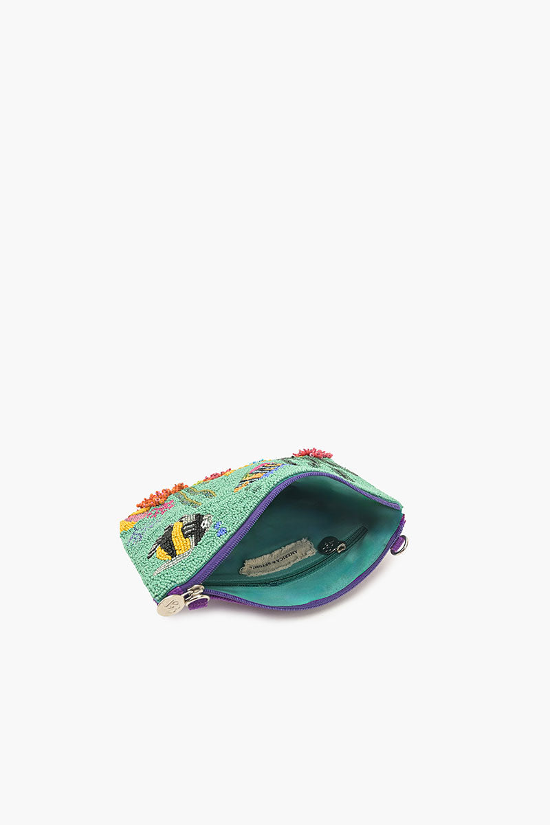 Sea Life Embellished Top Zip Clutch
