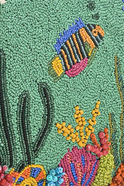 Sea Life Embellished Top Zip Clutch