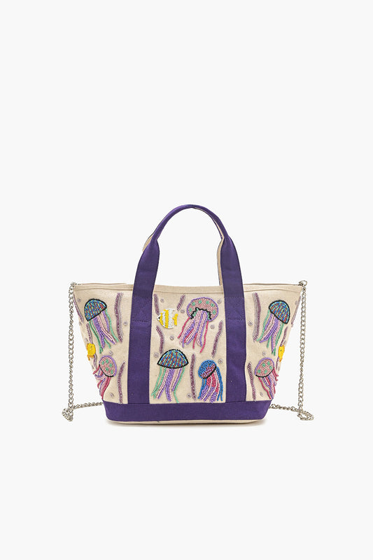 Jelly Fish Beaded Canvas Tote