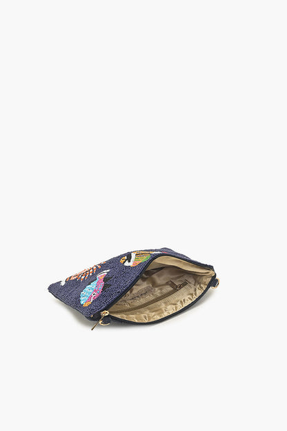 Colorful Fish Beaded Top Zip Clutch