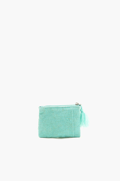 Aqua Bloom Beaded Coin Pouch