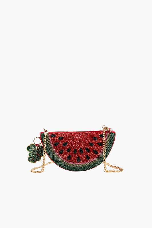 Watermelon-themed handbag with chain strap on a white background