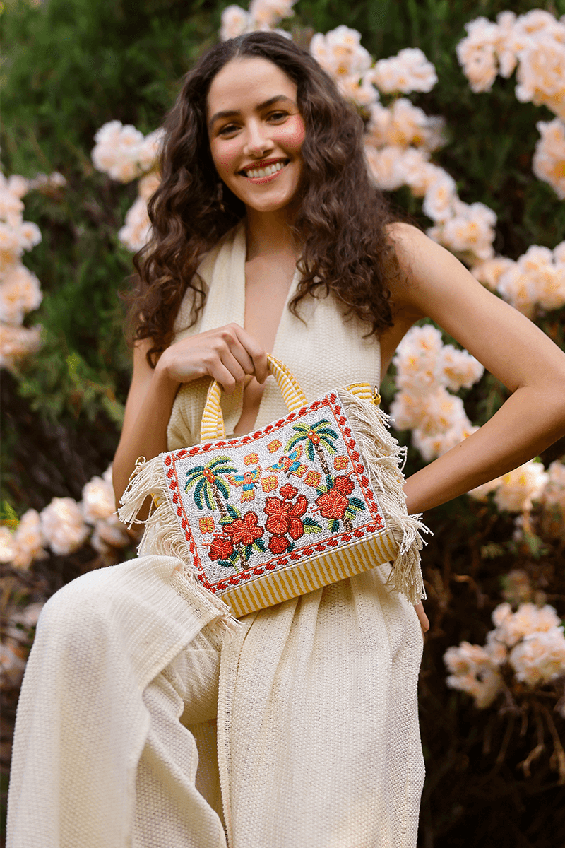 Rio Rhythm Vibrant Beaded Artisan Top Handle Bag