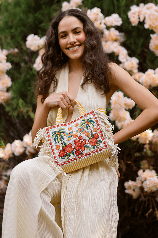 Rio Rhythm Vibrant Beaded Artisan Top Handle Bag