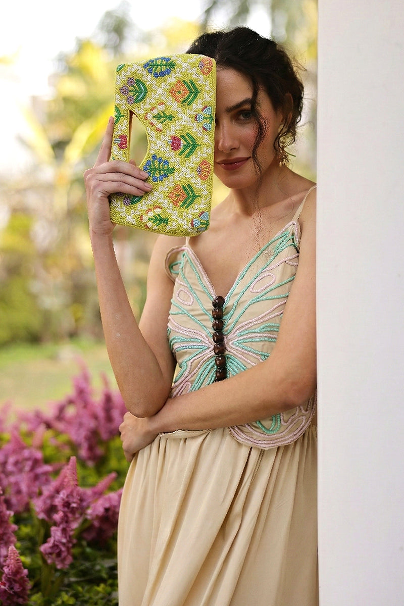 Mod Garden Geo Floral Beaded Handheld Clutch