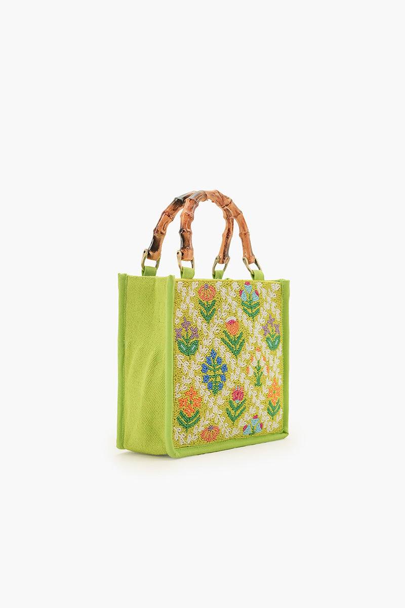 Mod Garden Geo Floral Beaded Mini Tote