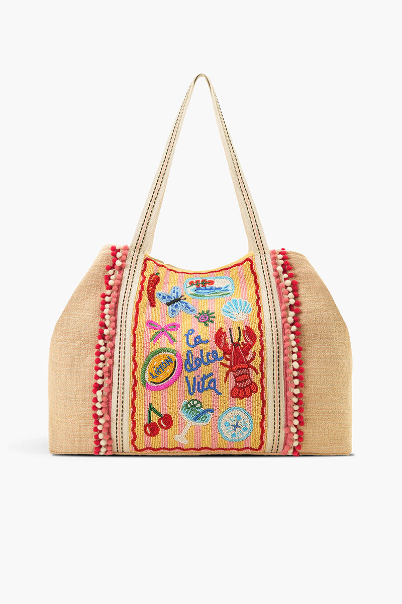 Riviera Chic "La Dolce Vita" Beaded Oversized Tote