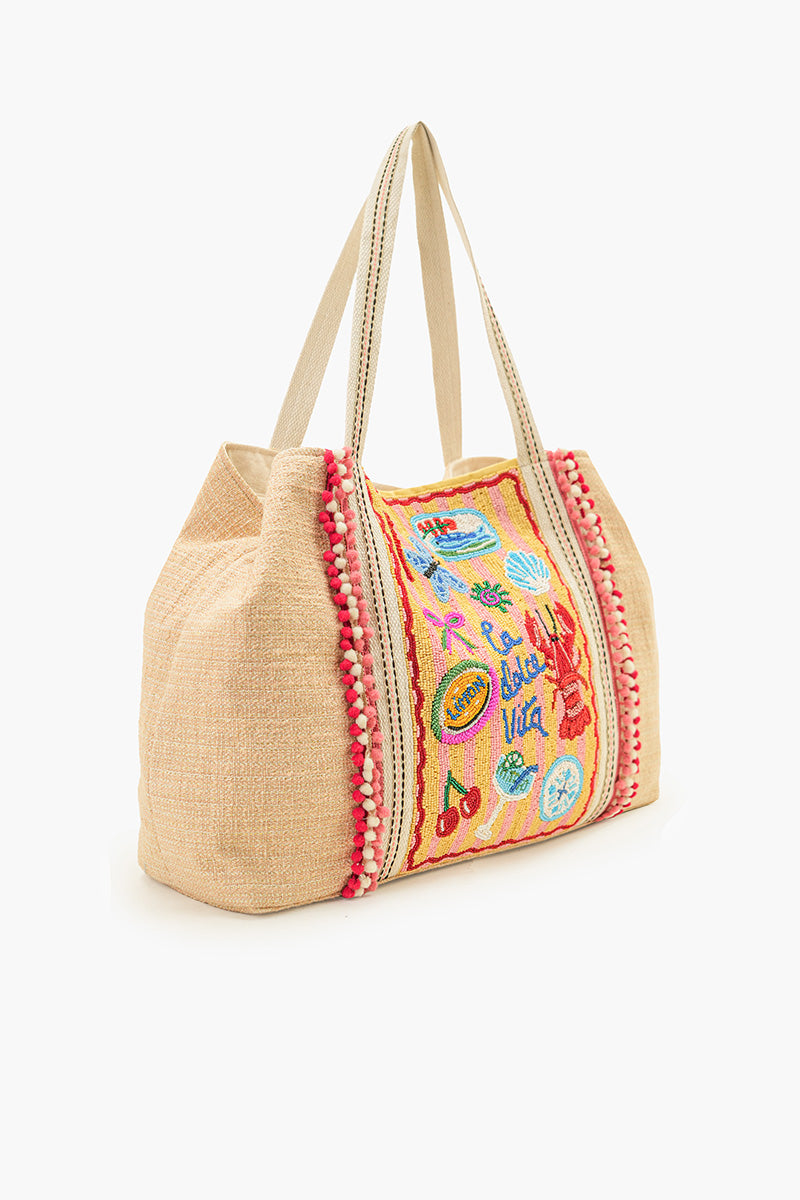 Riviera Chic "La Dolce Vita" Beaded Oversized Tote