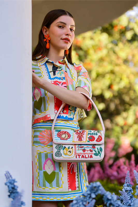 Postcard From Italy Destination Beaded Shoulder Bag
