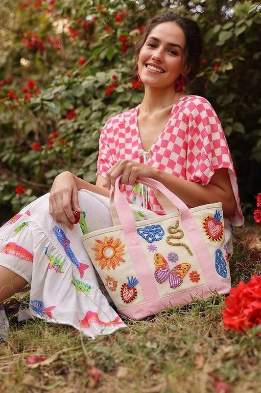 Whimsical Butterfly Beaded Small Boat Tote