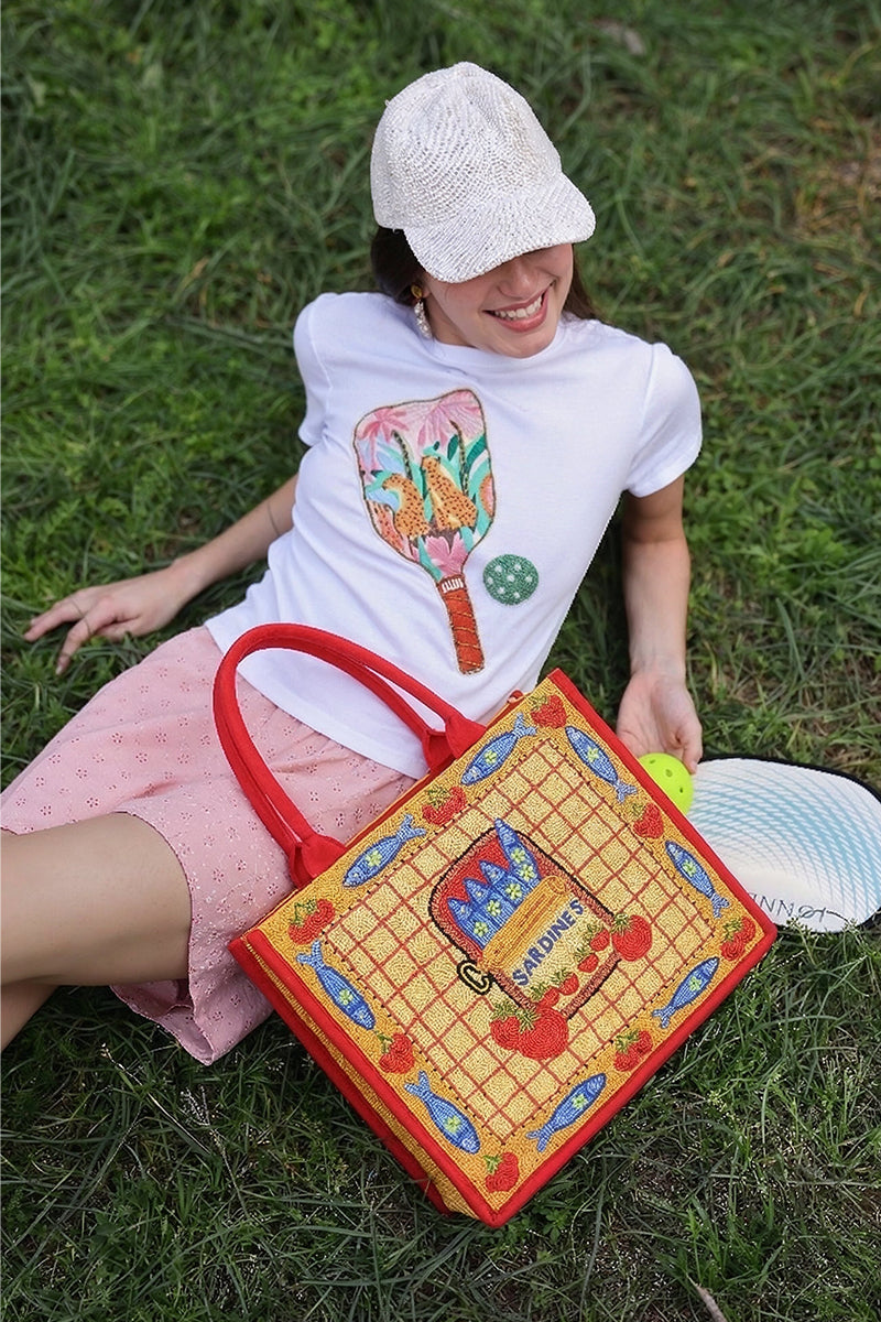 Deep Sea Sardine Beaded Coastal Book Tote