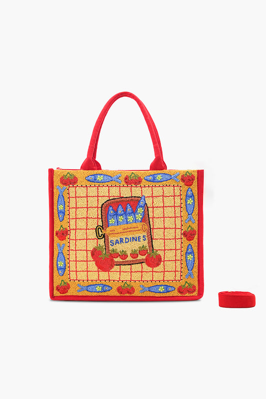 Deep Sea Sardine Beaded Coastal Book Tote