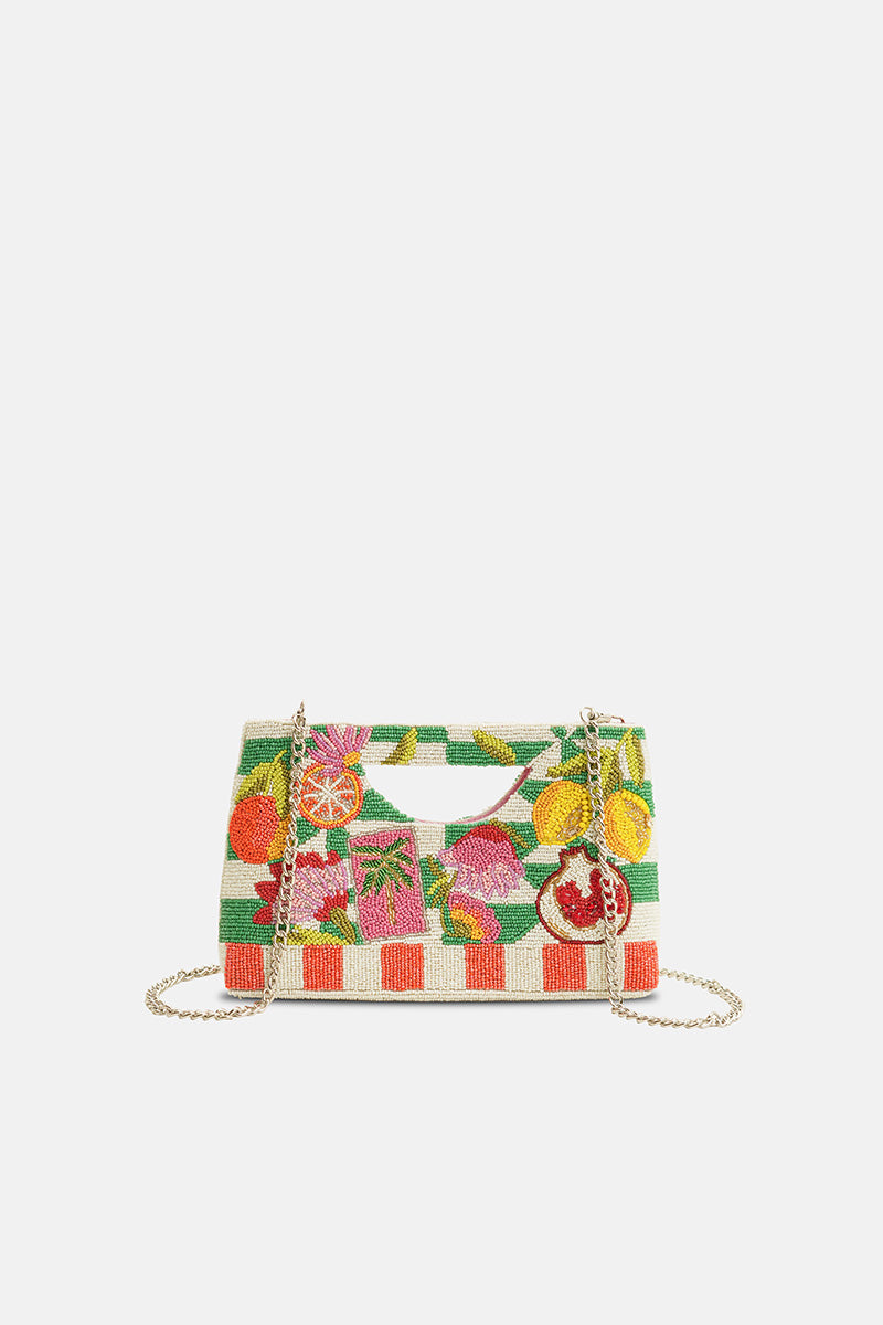 Mediterranean Lemon Pomegranate Beaded Handheld Tote