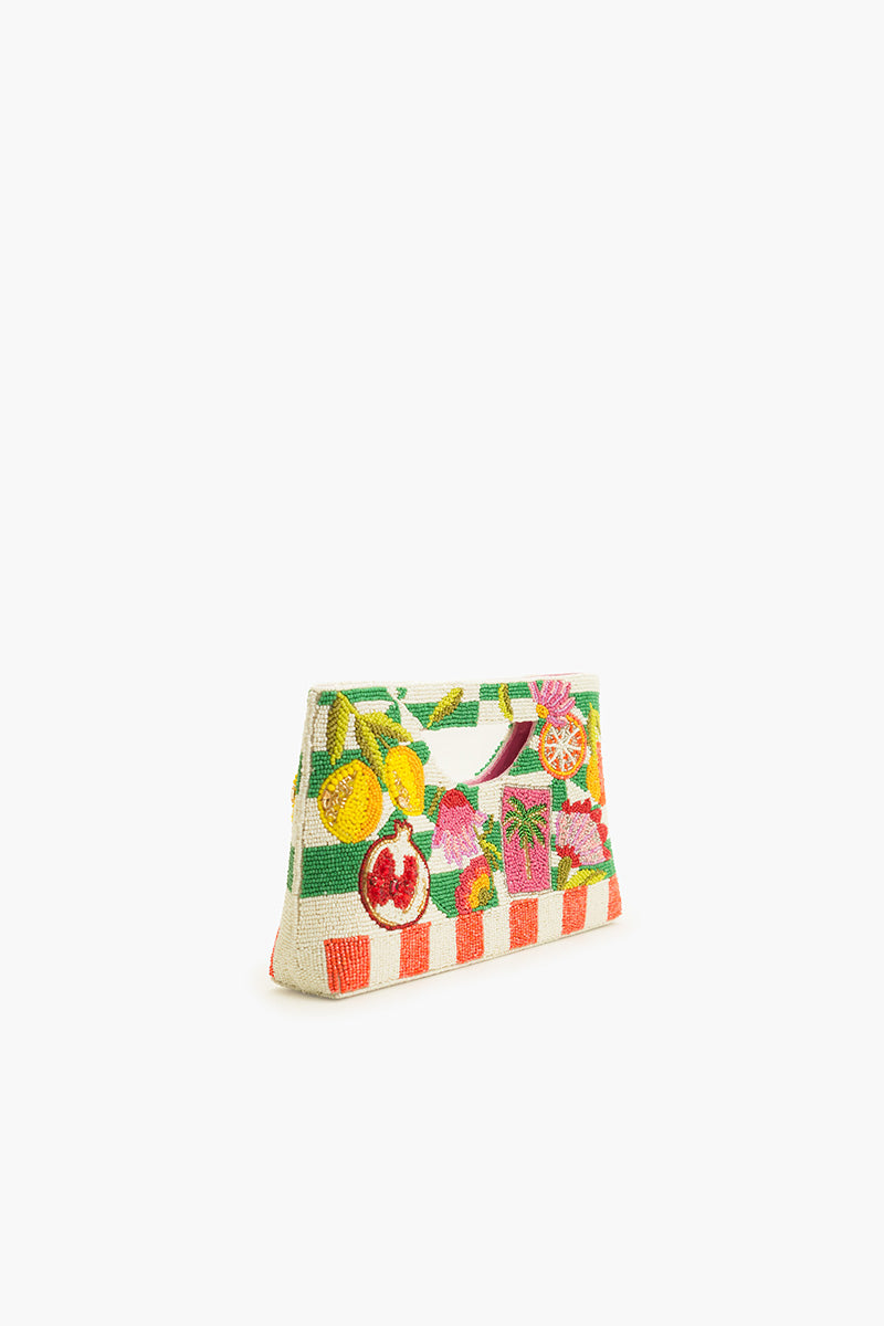 Mediterranean Lemon Pomegranate Beaded Handheld Tote