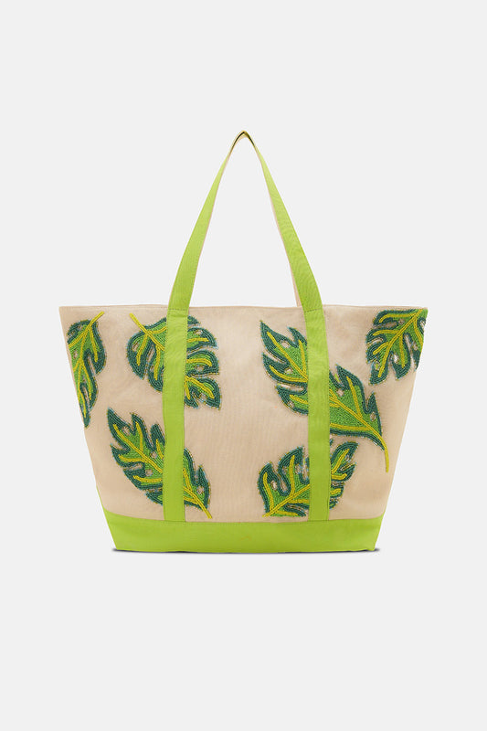 Jungle Lush Tropical Leaf Beaded Boat Tote