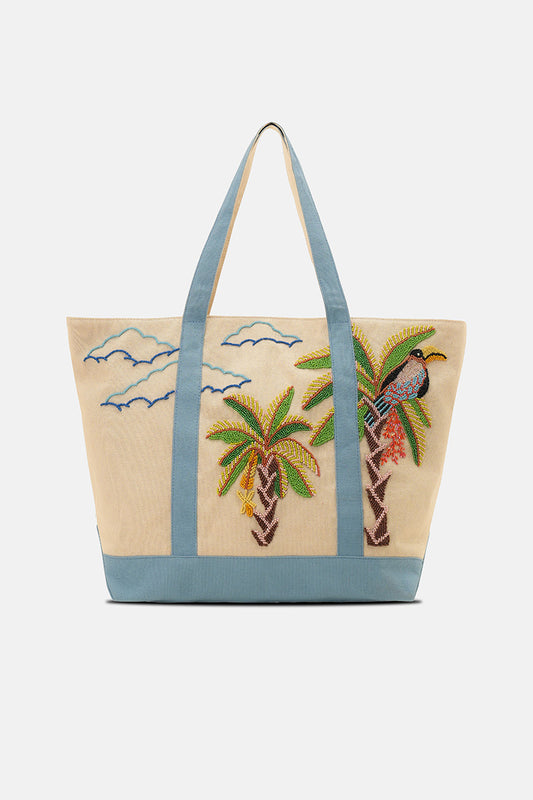 Paradise Palm Bird Handcrafted Boat Tote