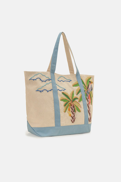 Paradise Palm Bird Handcrafted Boat Tote