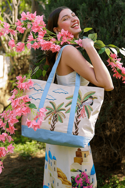 Paradise Palm Bird Handcrafted Boat Tote