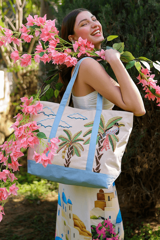Paradise Palm Bird Handcrafted Boat Tote